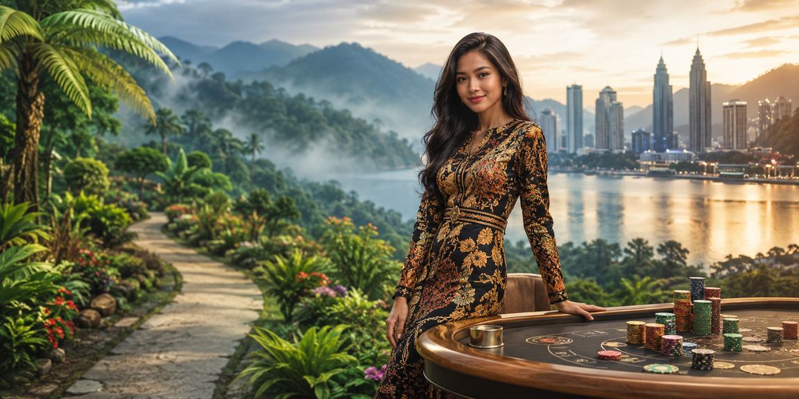 Pemain bertaruh di 46100 dengan latar batik Malaysia